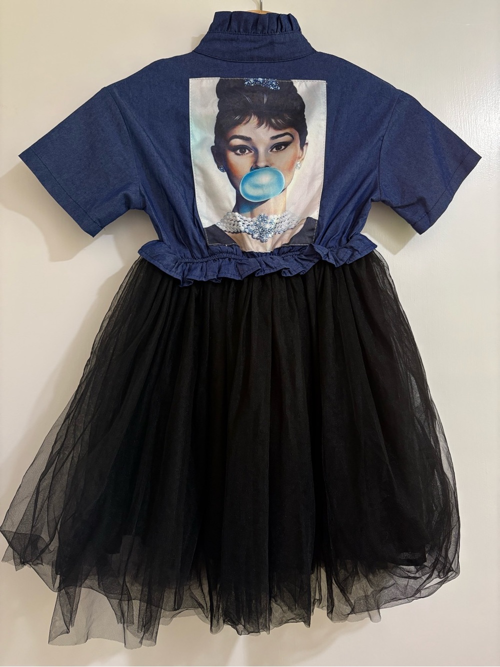 Lola + The Boys Girls Size 8 Audrey Hepburn Denim Tulle Dress Black Blue